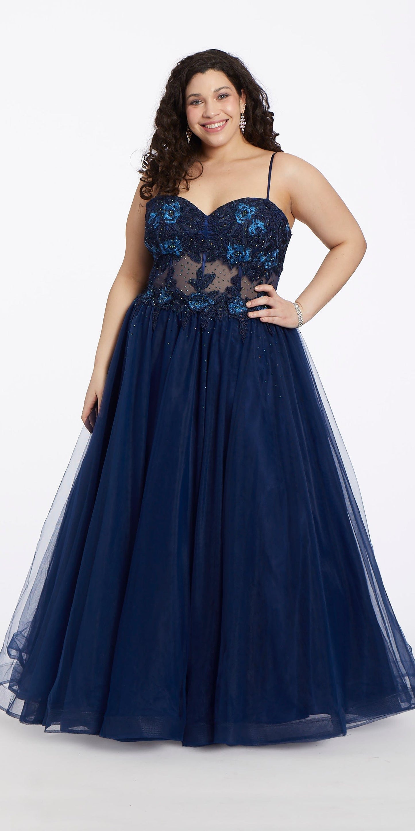 3D Flower Embroidered Corset Ballgown plus / 14 / navy 3D Flower Embroidered Corset Ballgown plus / 14 / navy