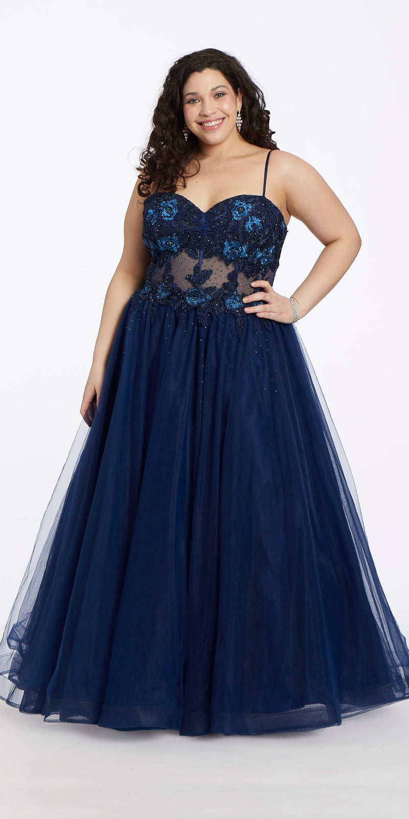 3D Flower Embroidered Corset Ballgown Image 5