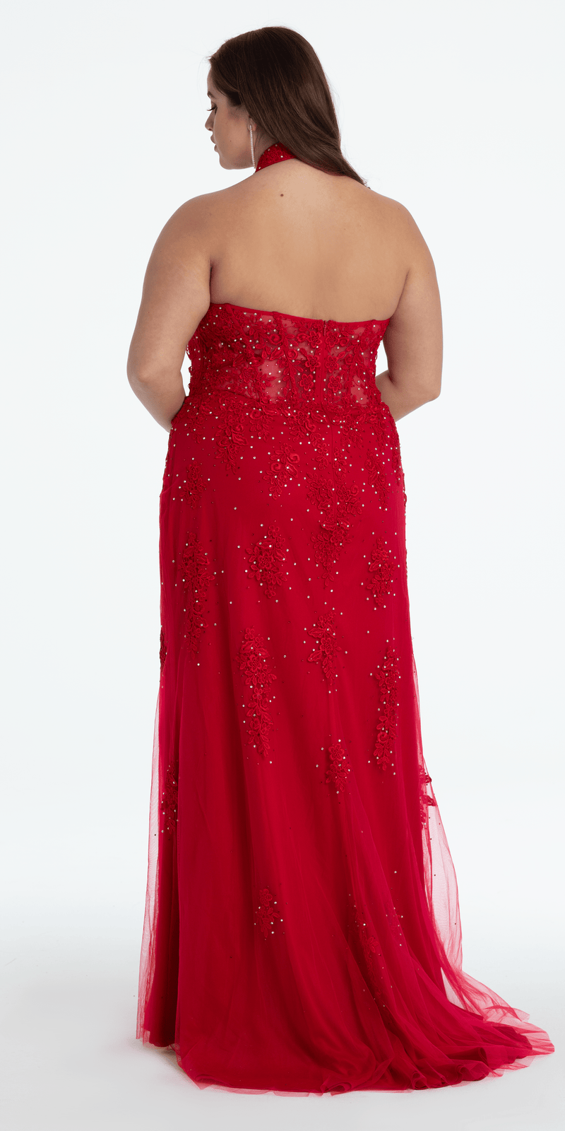 Embroidered Plunging corset Mesh Halter Dress – Camille La Vie