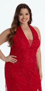 Embroidered Plunging Corset Mesh Halter Dress Image 7