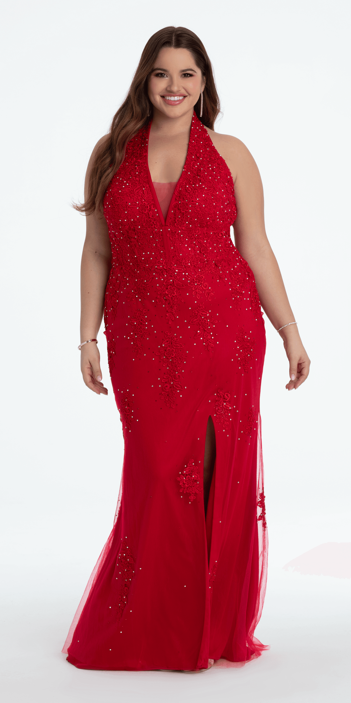 Embroidered Plunging Corset Mesh Halter Dress – Camille La Vie