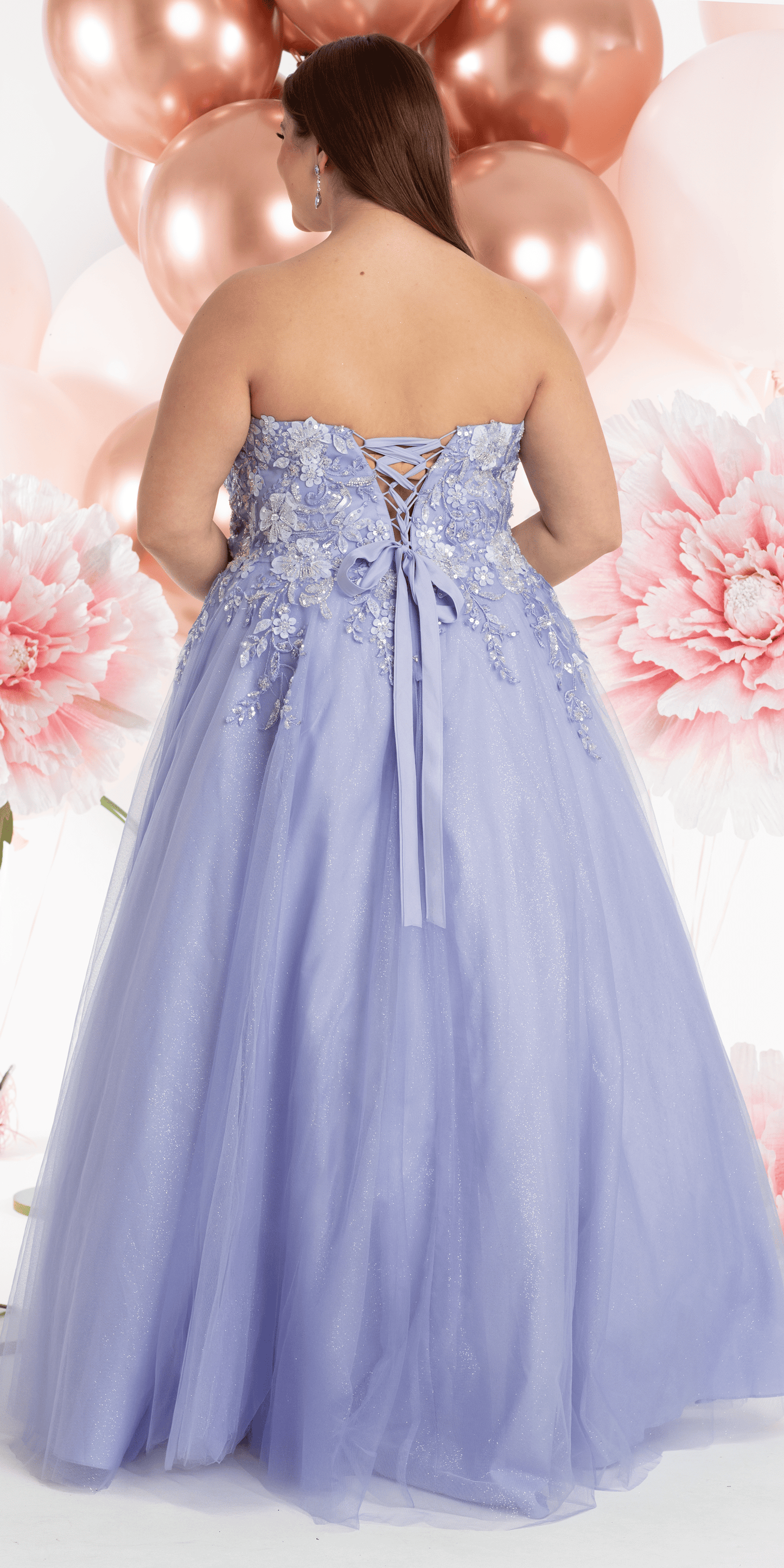Camille La Vie Strapless Sweetheart Glitter Mesh Ballgown with 3D Appliques