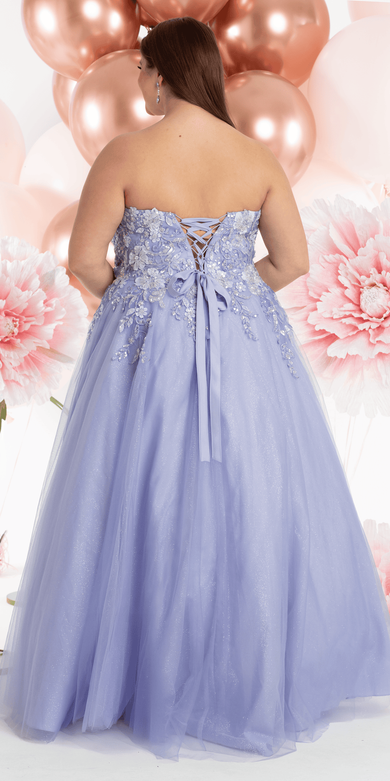 Camille La Vie Strapless Sweetheart Glitter Mesh Ballgown with 3D Appliques