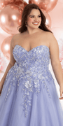 Camille La Vie Strapless Sweetheart Glitter Mesh Ballgown with 3D Appliques