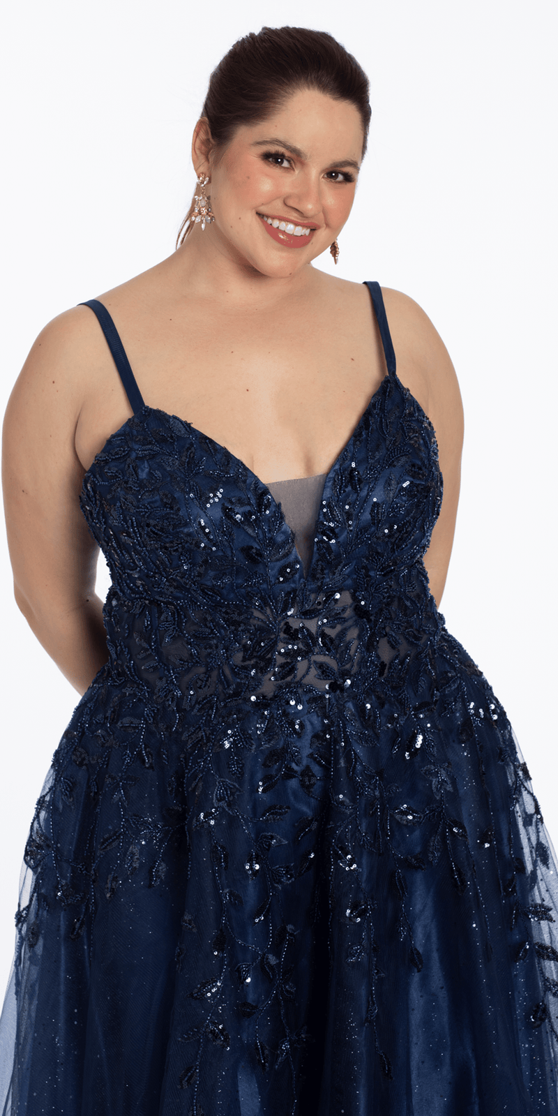 Sequin Embellished Plunge Glitter Tulle Ballgown  Camille La Vie