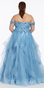 Embroidered Off the Shoulder Beaded Glitter Tulle Tiered Ballgown - Camille La Vie