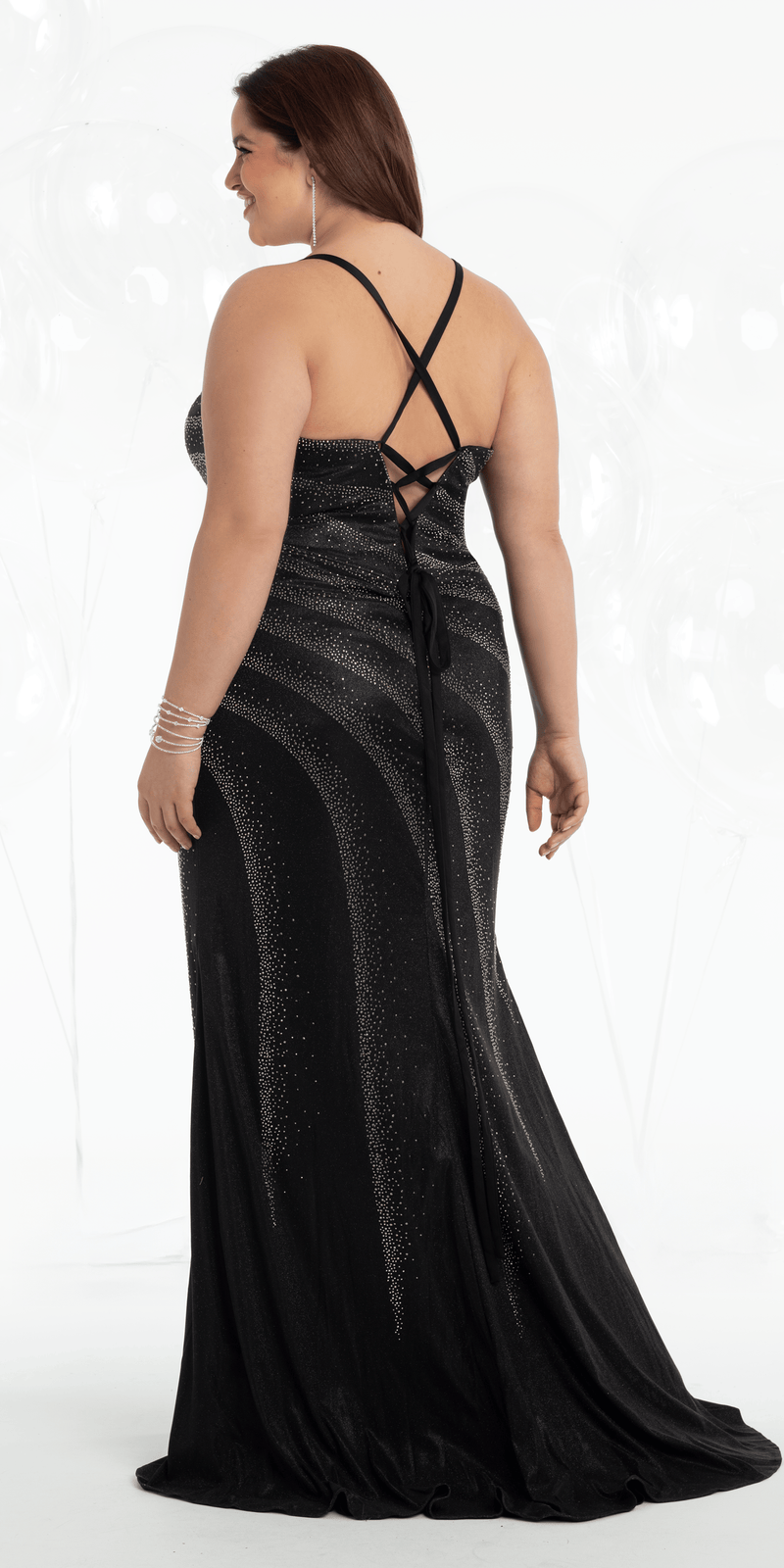 Shimmer Knit Criss Cross Sweetheart Column Dress with Heat Set Stones Image 6