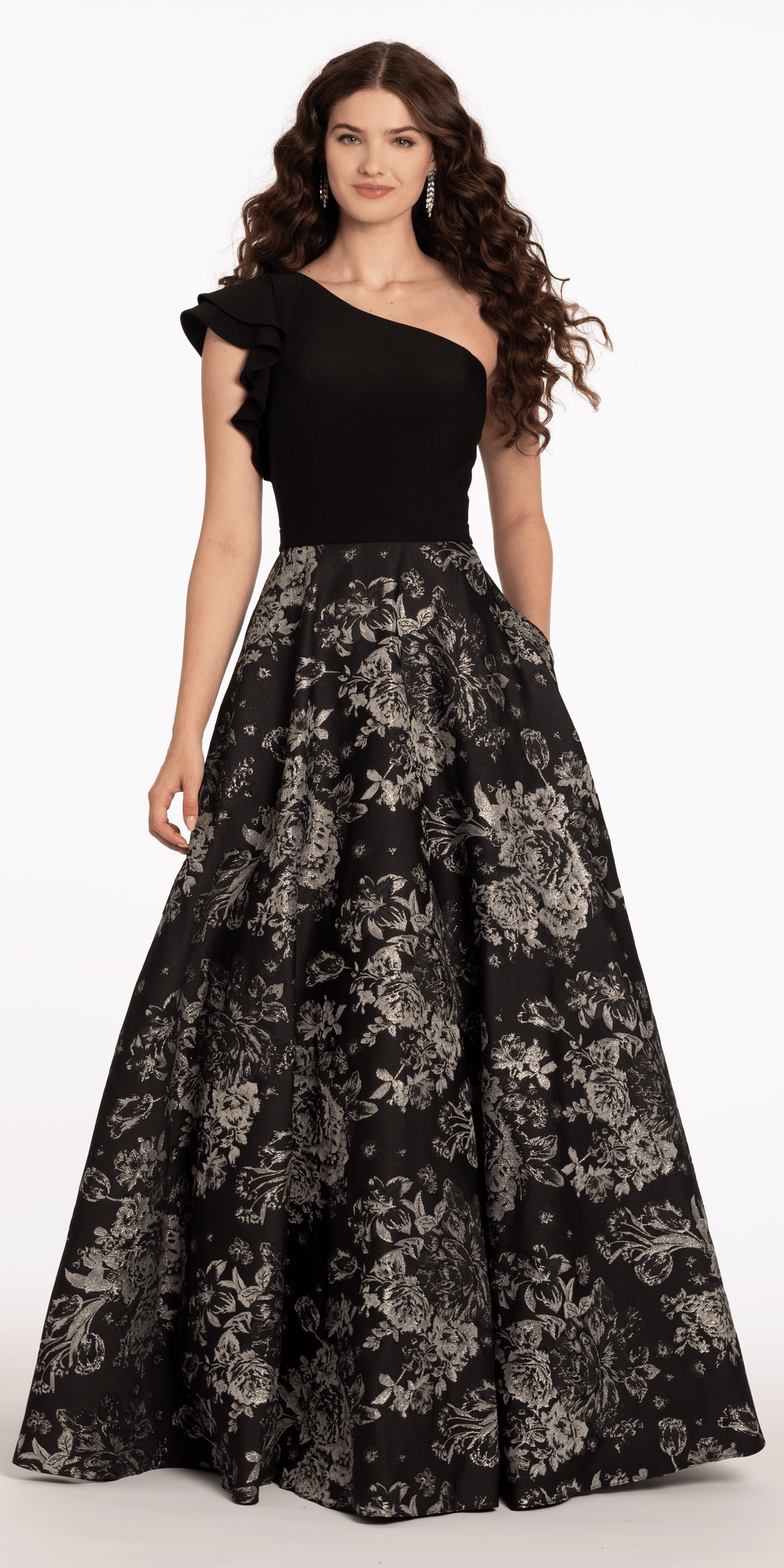 One Shoulder Jacquard A Line Dress with Pockets – Camille La Vie