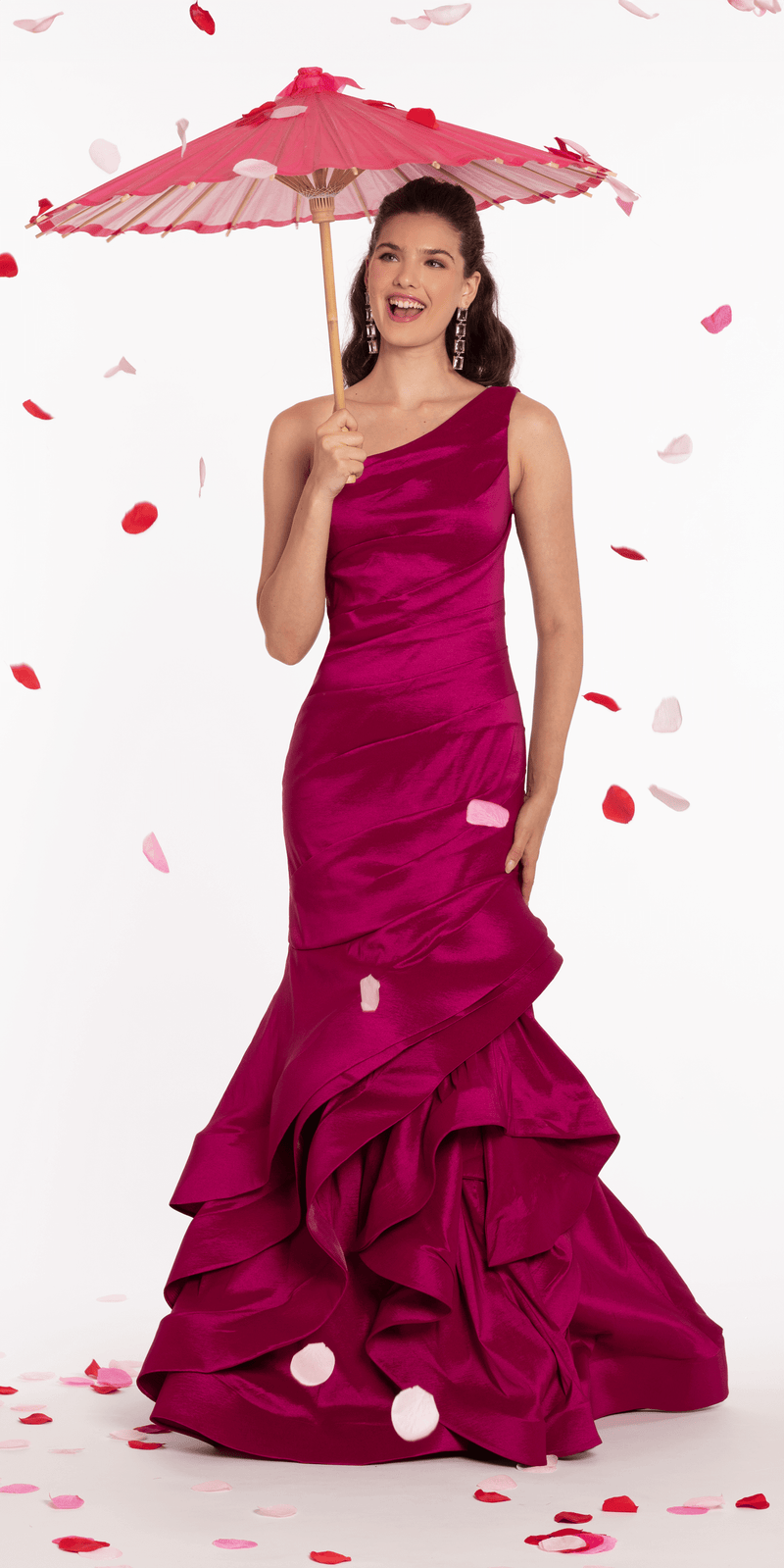 One Shoulder Taffeta Tiered Hem Mermaid Dress missy / 16 / magenta One Shoulder Taffeta Tiered Hem Mermaid Dress missy / 16 / magenta