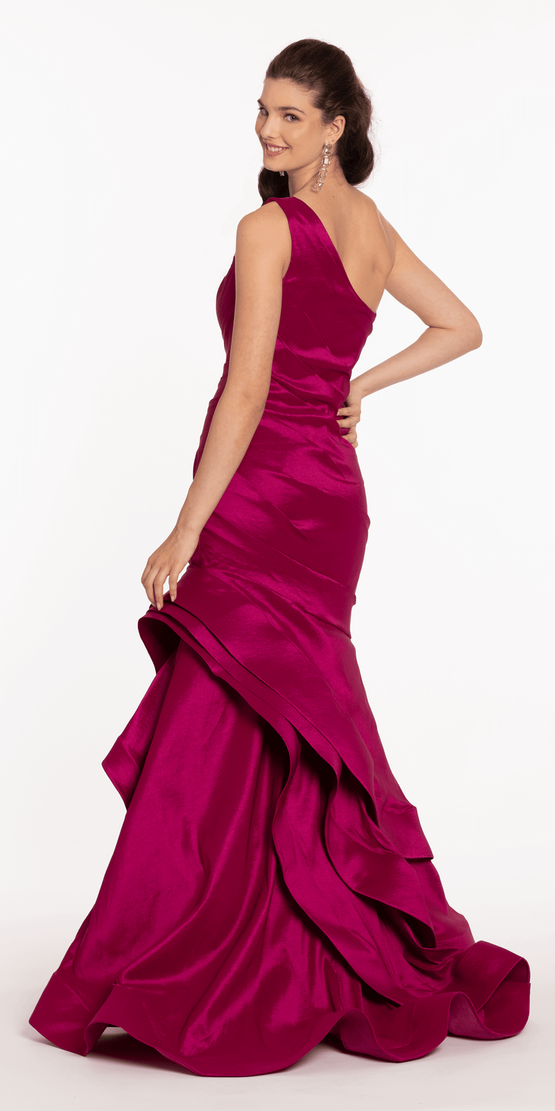 One Shoulder Taffeta Tiered Hem Mermaid Dress missy / 16 / magenta One Shoulder Taffeta Tiered Hem Mermaid Dress missy / 16 / magenta