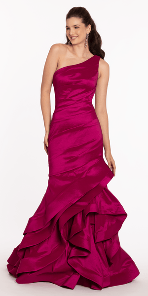 One Shoulder Taffeta Tiered Hem Mermaid Dress Image 2