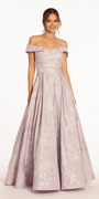 Off the Shoulder Floral Jacquard Ballgown with Pockets Image 2
