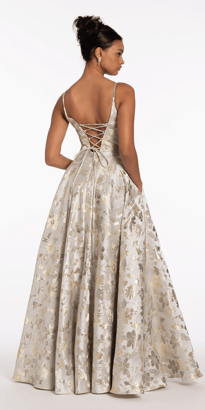 Sweetheart Floral Jacquard A Line Lace Up Back Dress Image 5