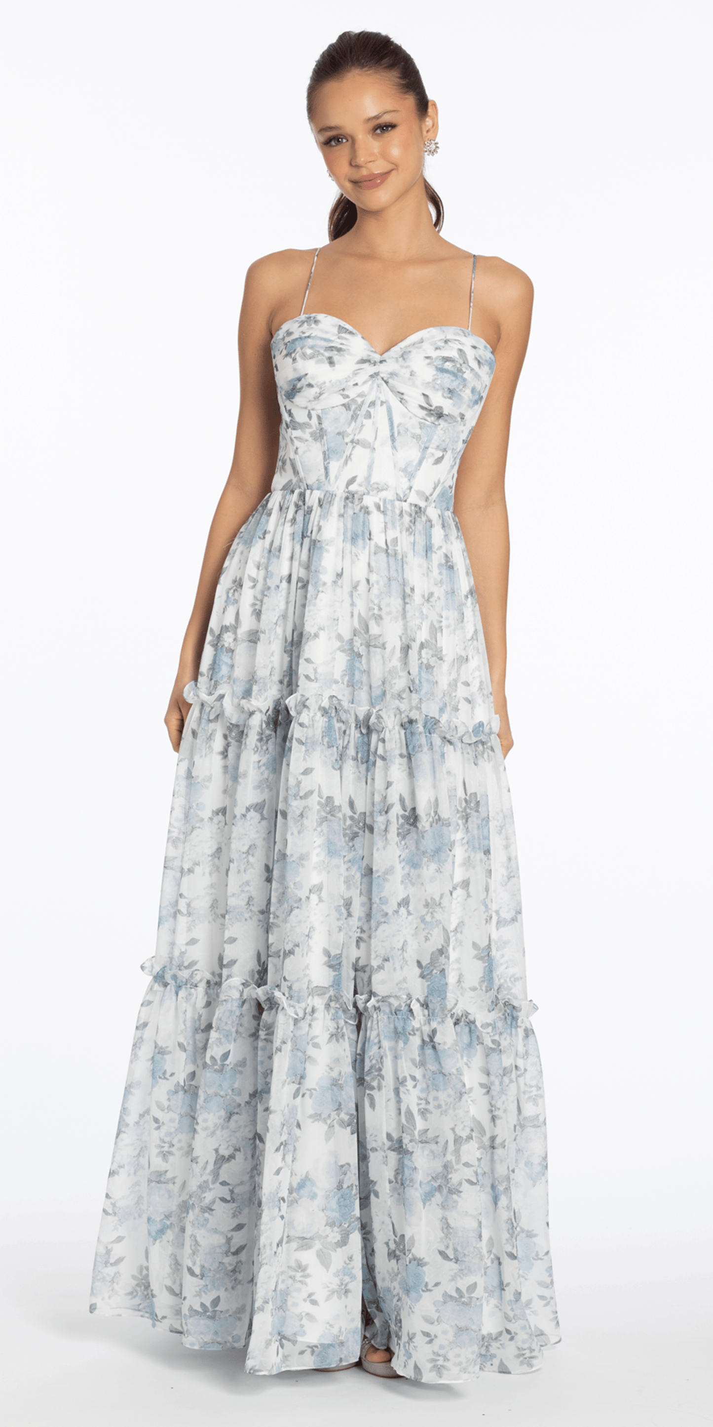Camille La Vie Sweetheart Chiffon Floral Print Corset Boho A Line Dress
