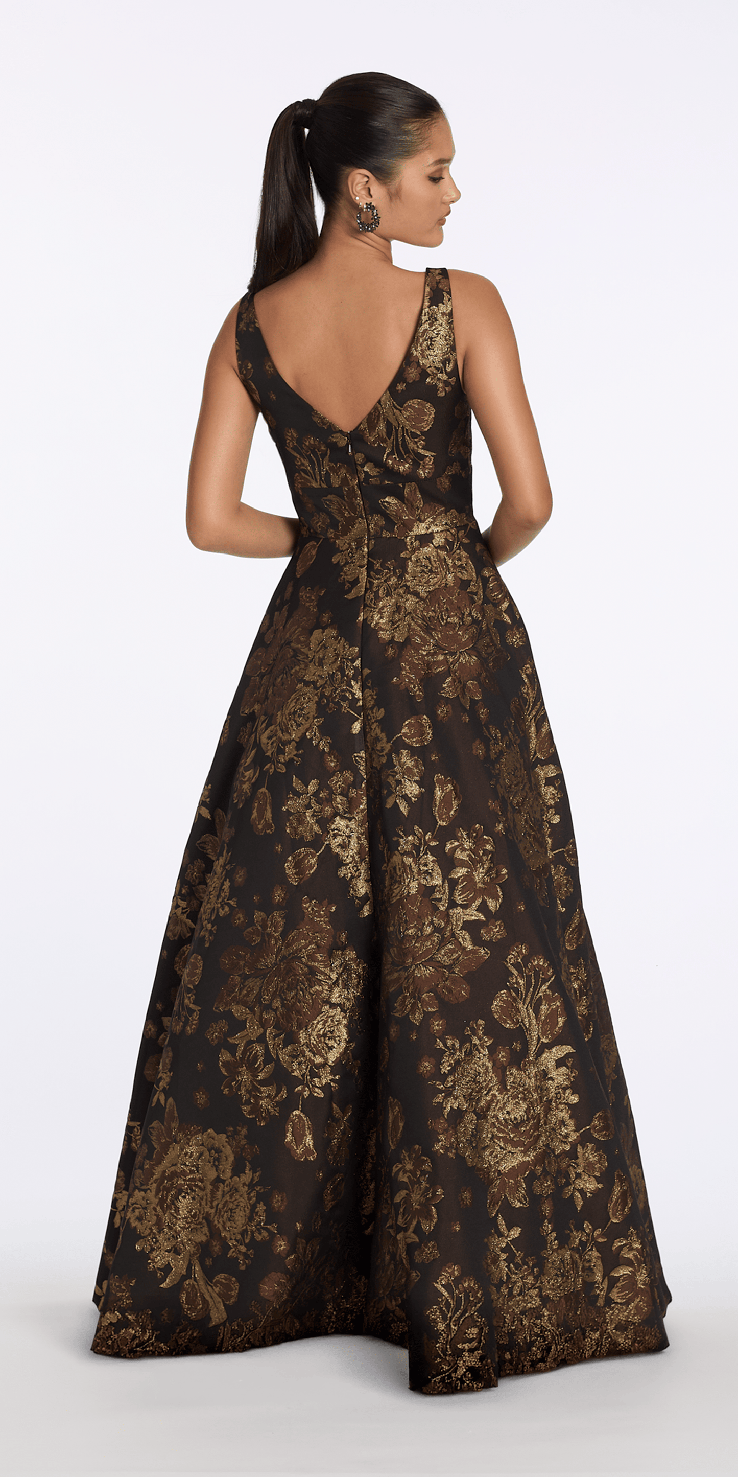 bronze/size/6/missy/Camille La Vie Sweetheart Floral Jacquard Ballgown with Pockets/back