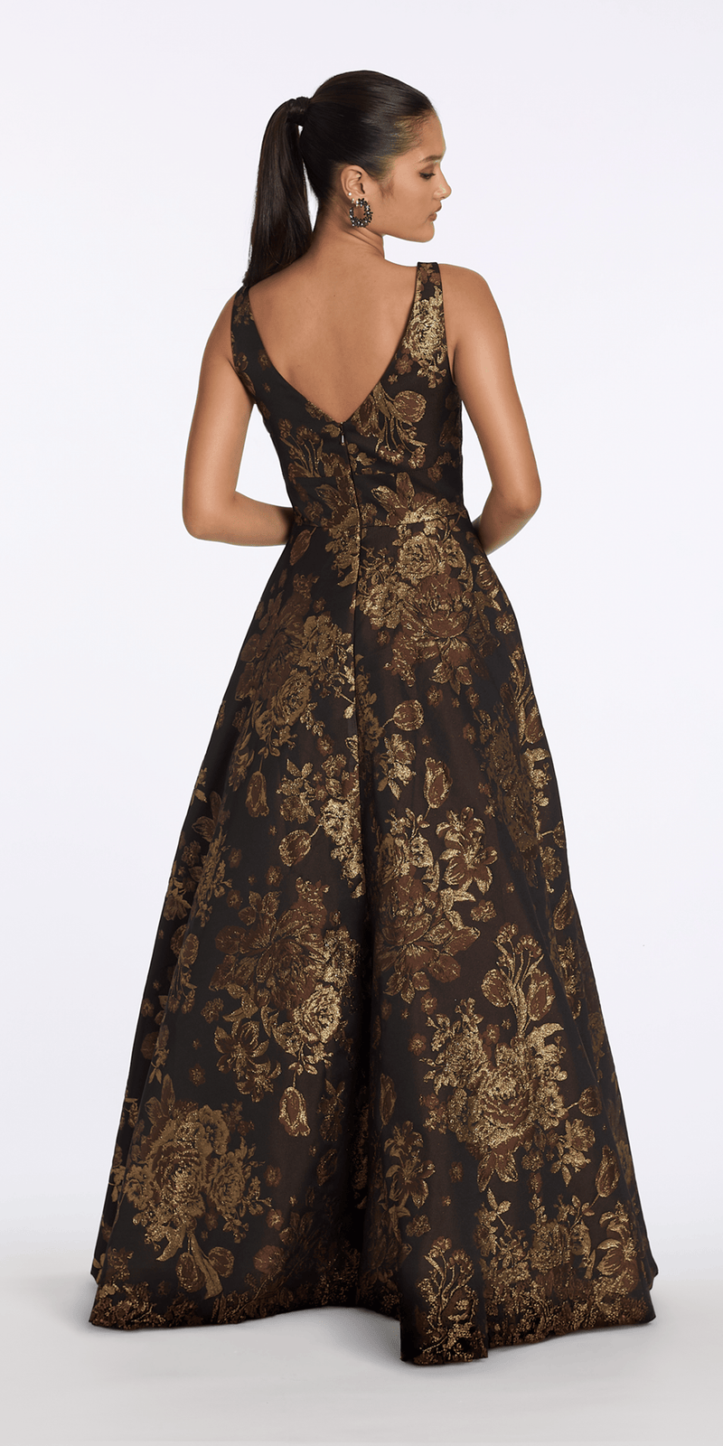 bronze/size/6/missy/Camille La Vie Sweetheart Floral Jacquard Ballgown with Pockets/back
