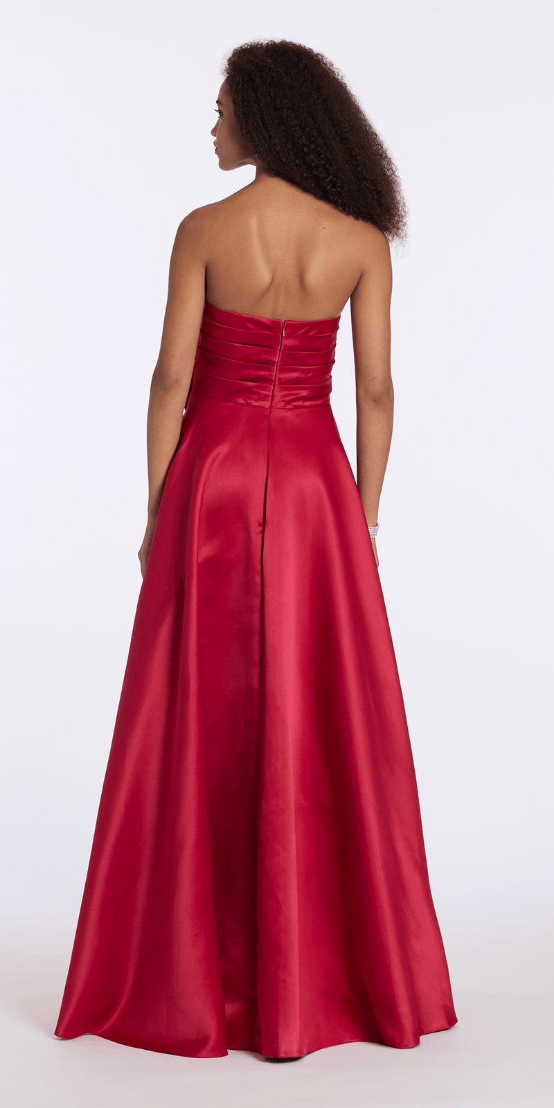 berry/size/0/missy/Camille La Vie/ Pleated Strapless Satin Corset Ballgown with Rosette/back