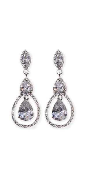 Tear Drop Halo Cubic Zirconia Earrings Image 2