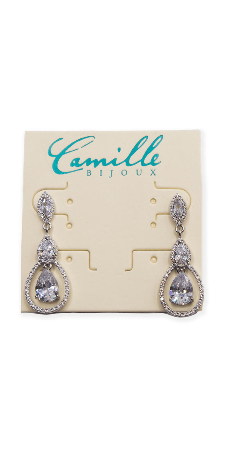 Tear Drop Halo Cubic Zirconia Earrings Image 2