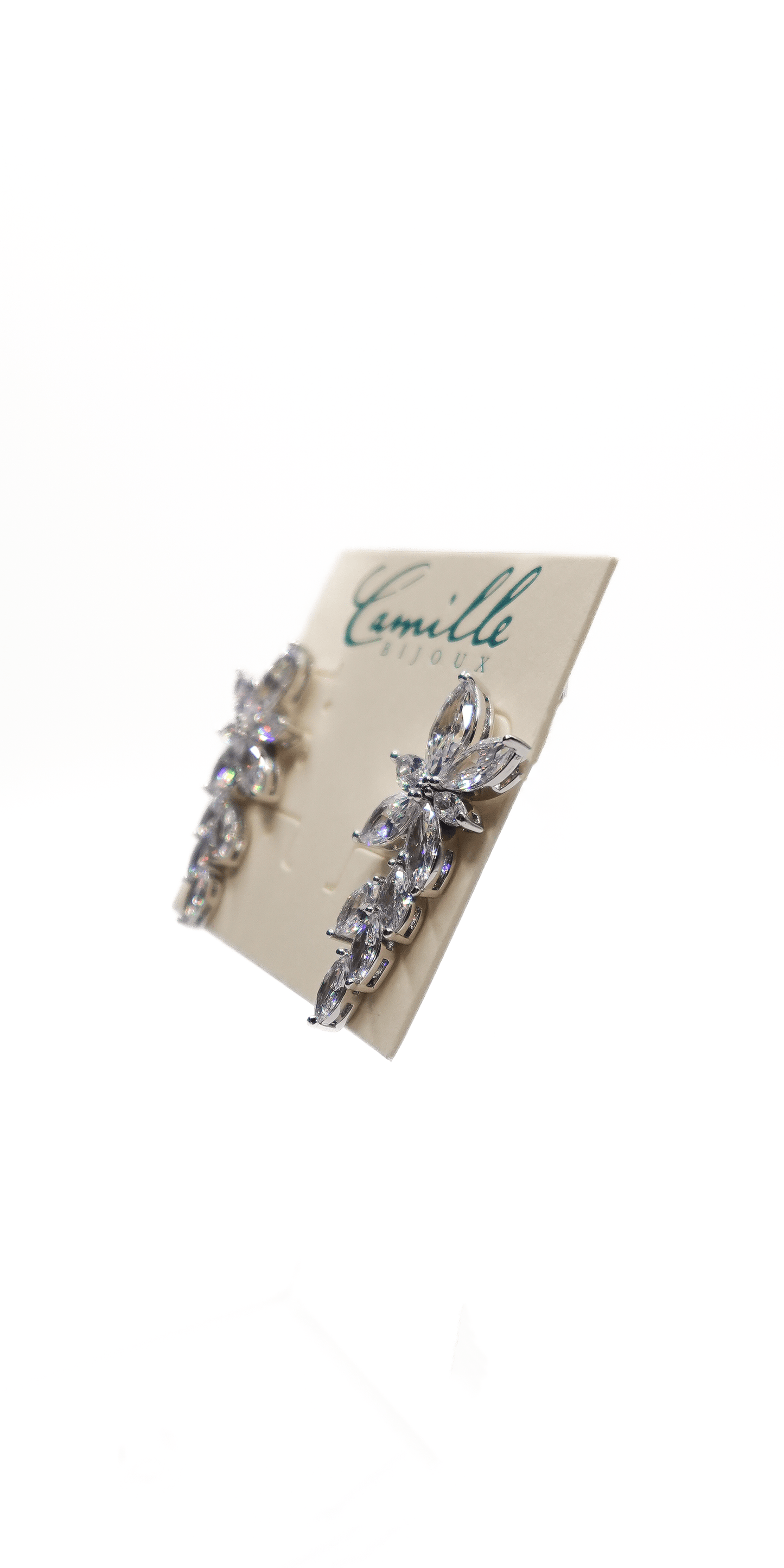 silver/ Size OS/Camille La Vie /Cluster Stone Drop Cubic Zirconia Earrings/Side1
