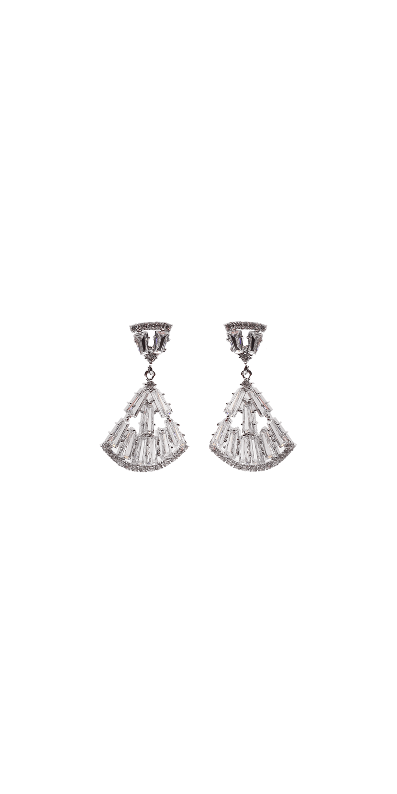Baguette Cubic Zirconia Fan Earrings Image 3