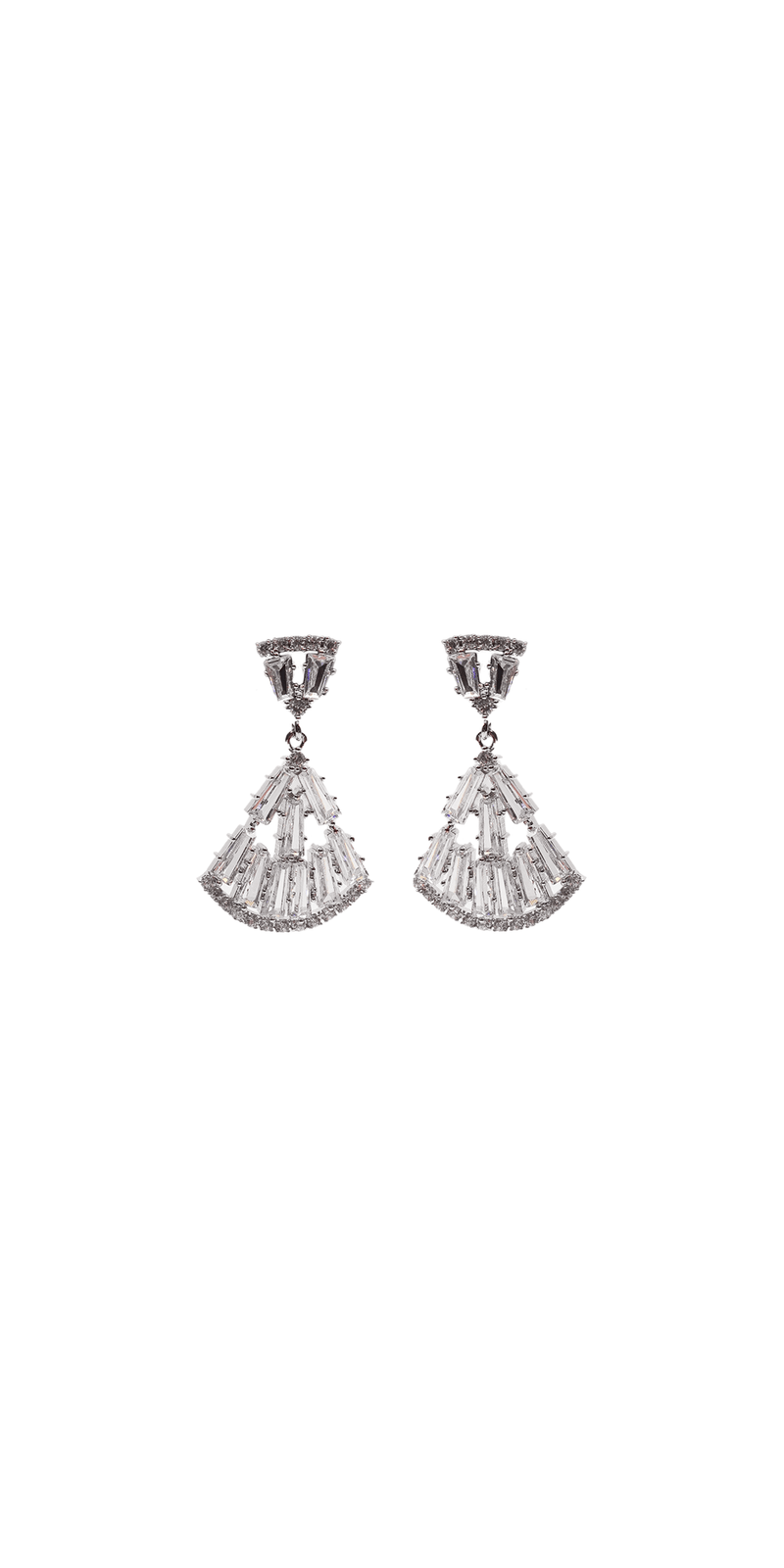 Baguette Cubic Zirconia Fan Earrings Image 3