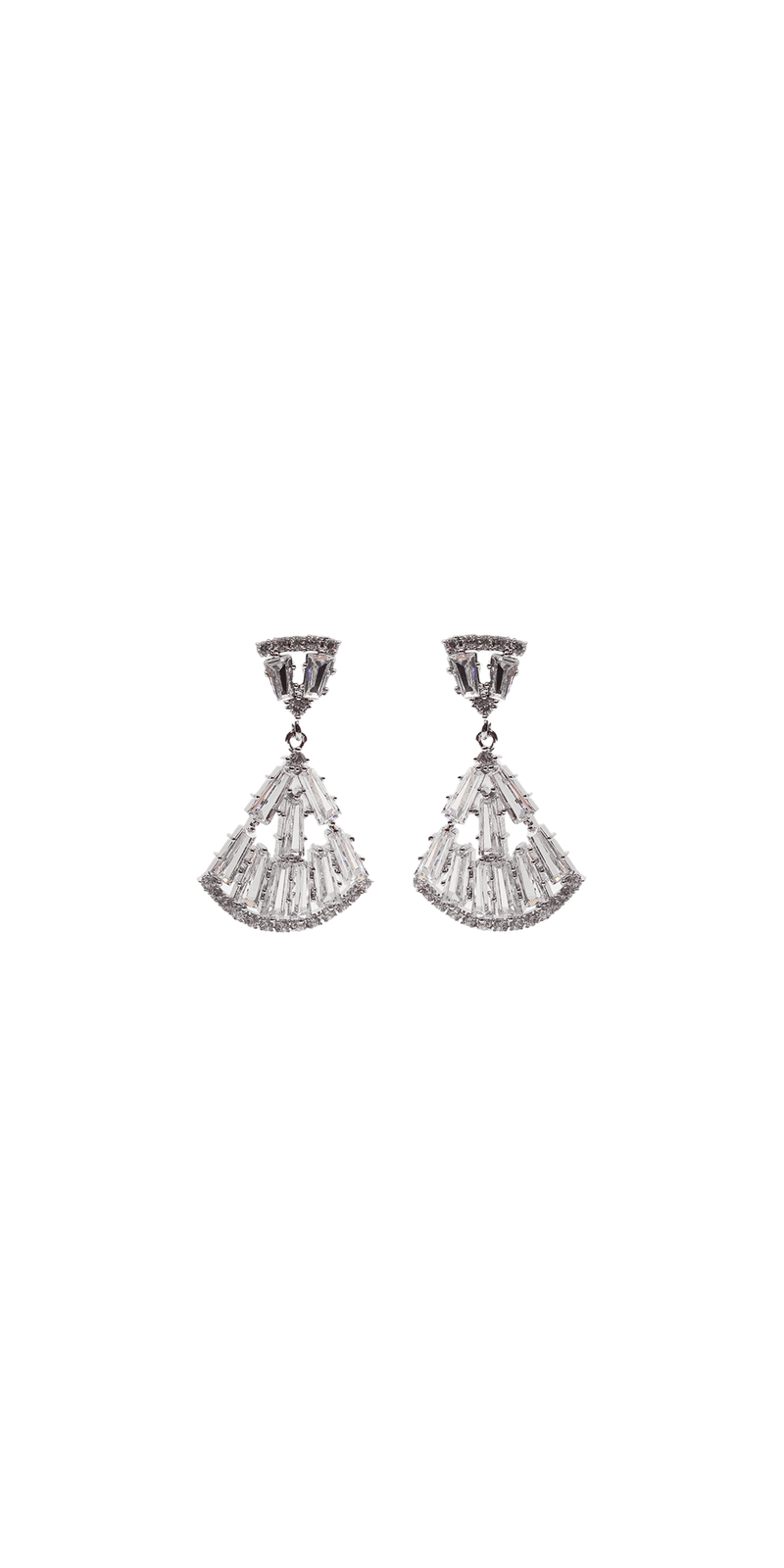 Baguette Cubic Zirconia Fan Earrings Image 3
