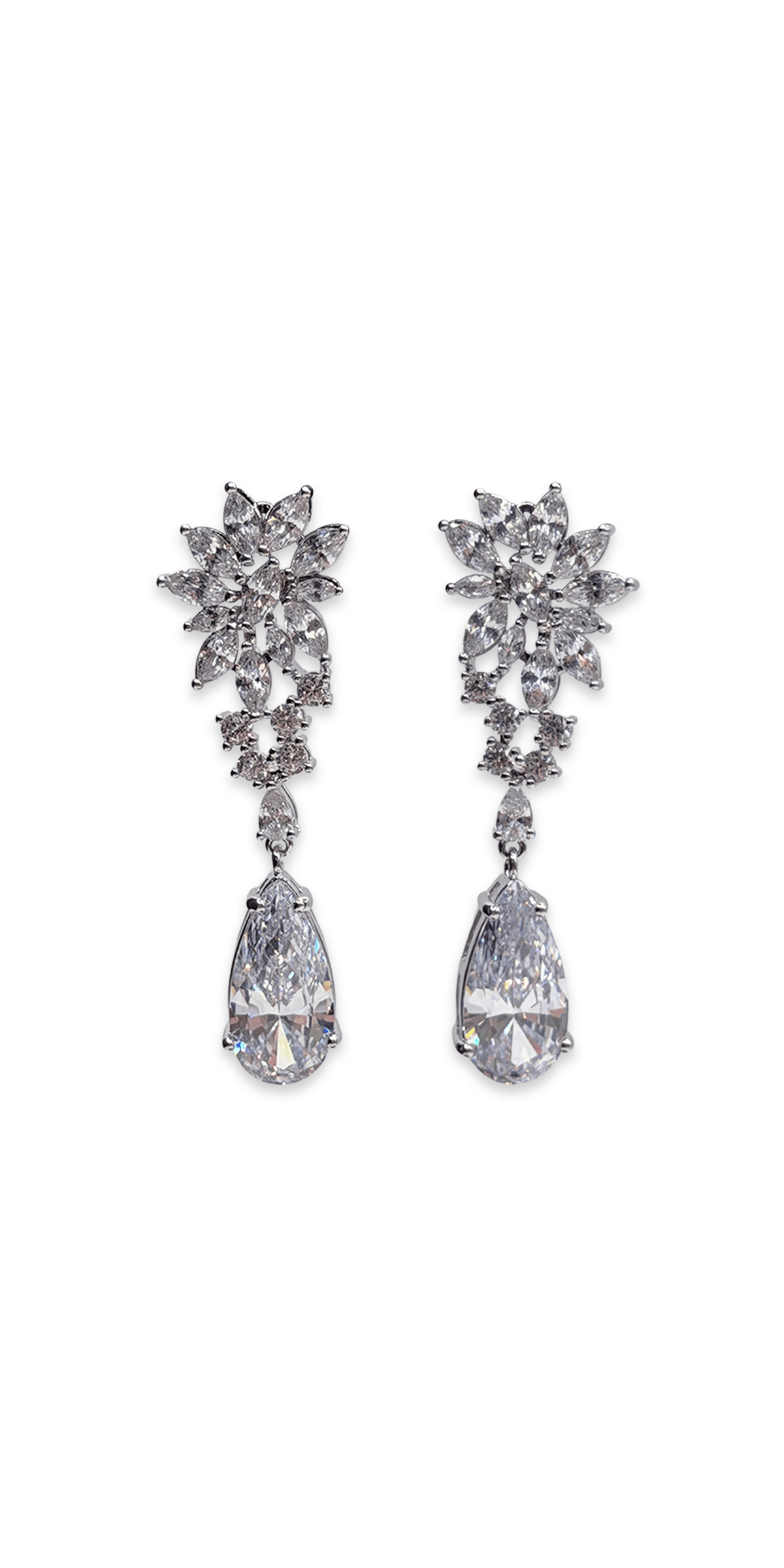 silver/one size/Camille La Vie/Flower Rhinestone Earring with Tear Drop/front