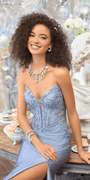 Strapless Embroidered Plunge Corset Trumpet Dress with Heat Set Stones Image 2