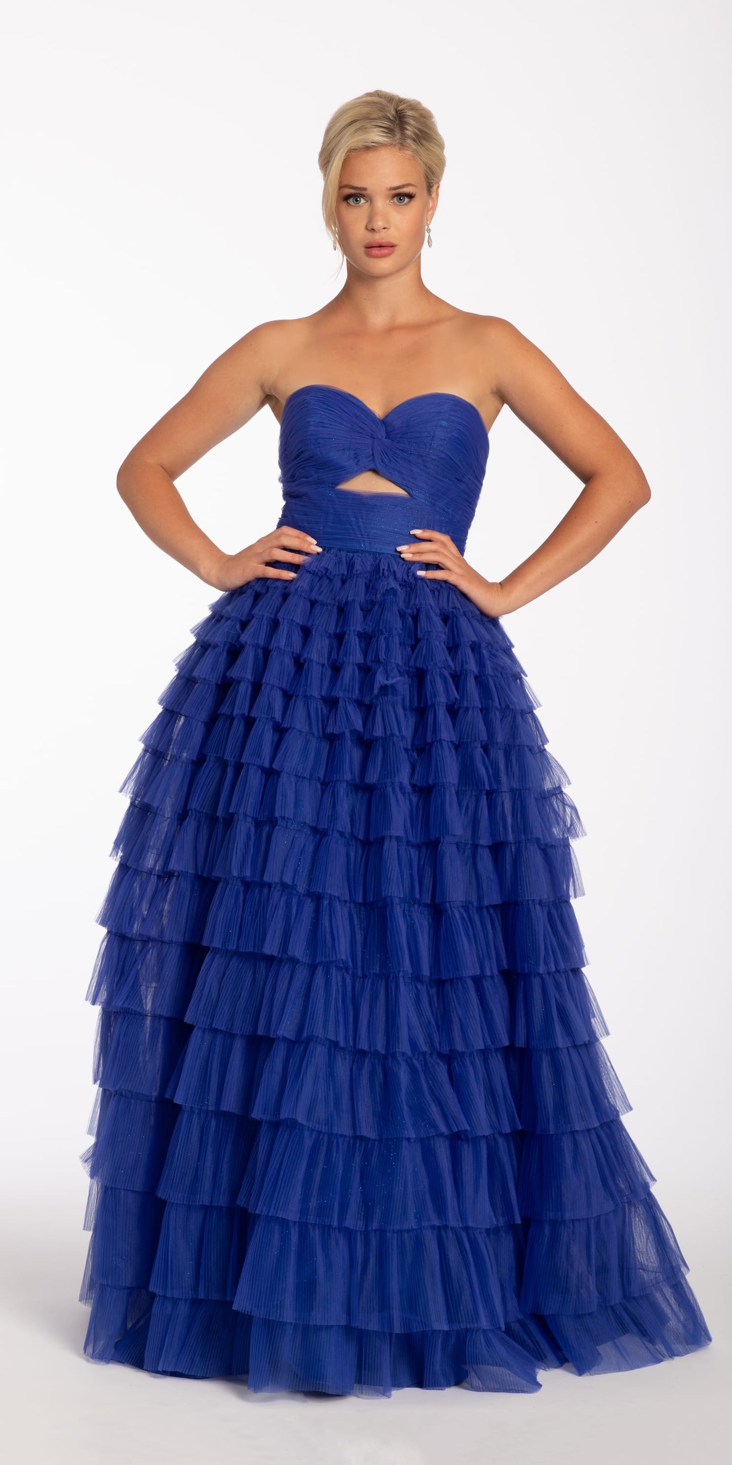 Camille La Vie Pleated Tulle Ballgown with Peek-A-Boo Bodice missy / 0 / dark-blue