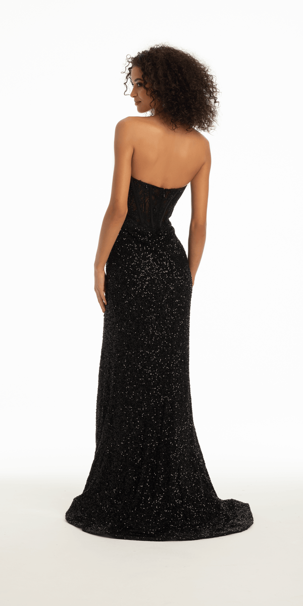Beaded Illusion Sweetheart Trumpet Dress with Side Slit Image 3