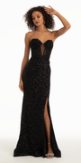 Beaded Illusion Sweetheart Trumpet Dress with Side Slit Image 6