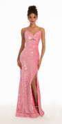 Sweetheart Sequin Peek-a-Boo Column Dress with Side Slit Image 1