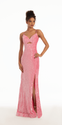 Sweetheart Sequin Peek-a-Boo Column Dress with Side Slit Image 2