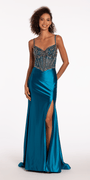 Double X Back Sweetheart Embellished Corset Trumpet Dress with Side Slit Image 1