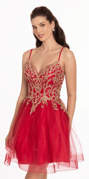 Metallic Embroidered Sweetheart Tulle Fit and Flare Dress Image 5