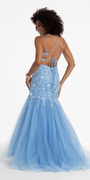 Floral Embroidered Plunging Tulle Mermaid Dress with Horse Hair Hem Image 5