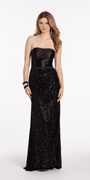 Strapless Stretch Satin Sequin Column Dress Image 2