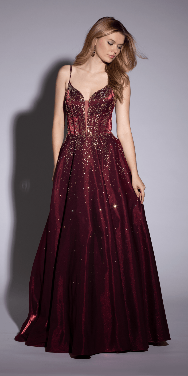 Satin Plunge Corset Ballgown with Heat Set Stones Image 3