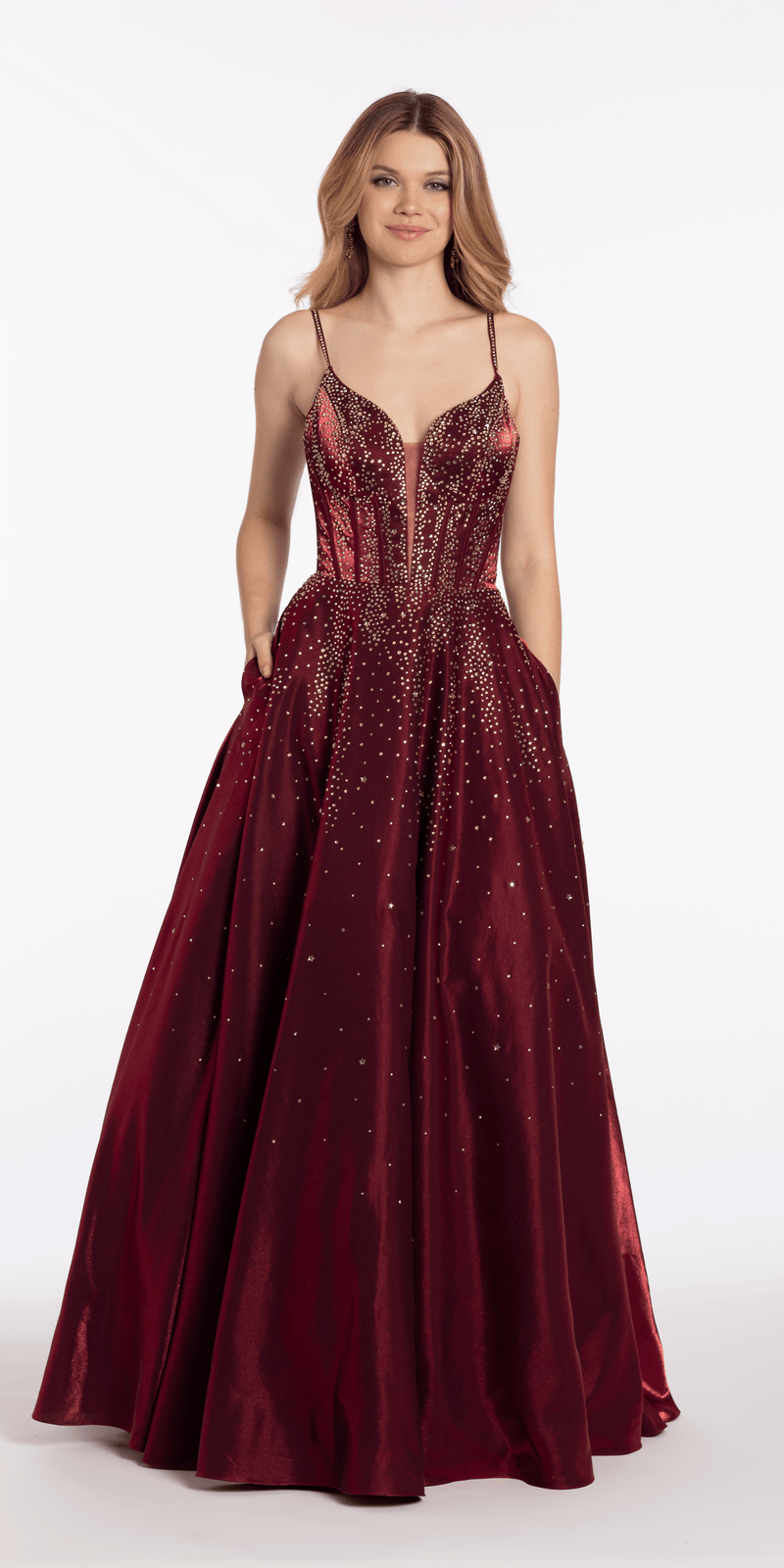Satin Plunge Corset Ballgown with Heat Set Stones Image 1