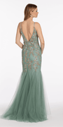 V Back Mesh Embroidered Mermaid Dress with Godets Image 7