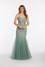 V Back Mesh Embroidered Mermaid Dress with Godets Image 4