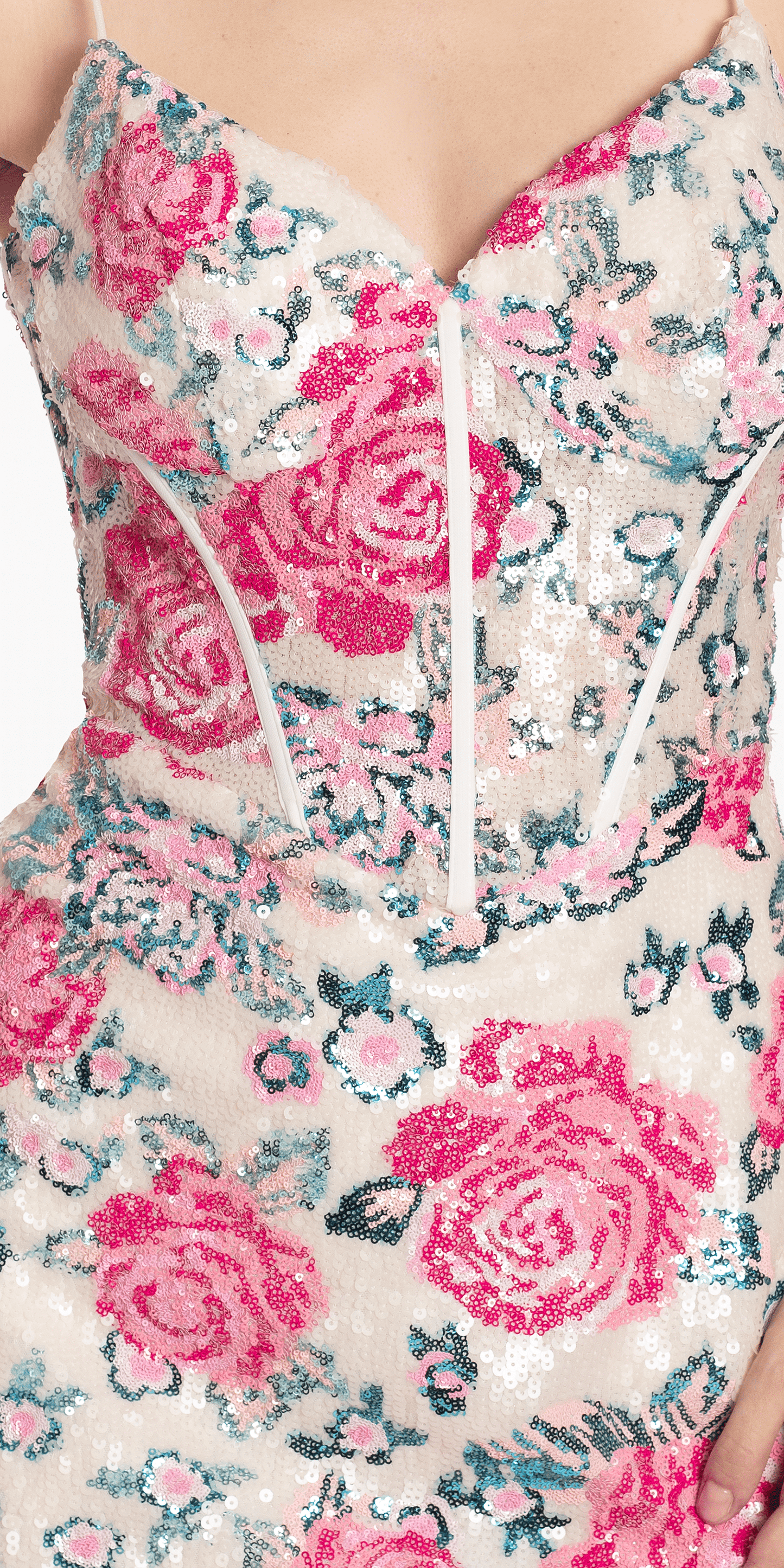 Camille La Vie Sequin Floral Sweetheart Corset Bodycon Dress /missy / size/00 / ivory/swatch