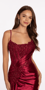Stretch Satin Scoop Neck Beaded Corset Column Dress with Side Cascade Image 2