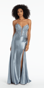 Strapless Embroidered Plunge Corset Trumpet Dress with Heat Set Stones Image 3