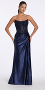 Camille La Vie Strapless Beaded  Embroidered Corset Trumpet Dress
