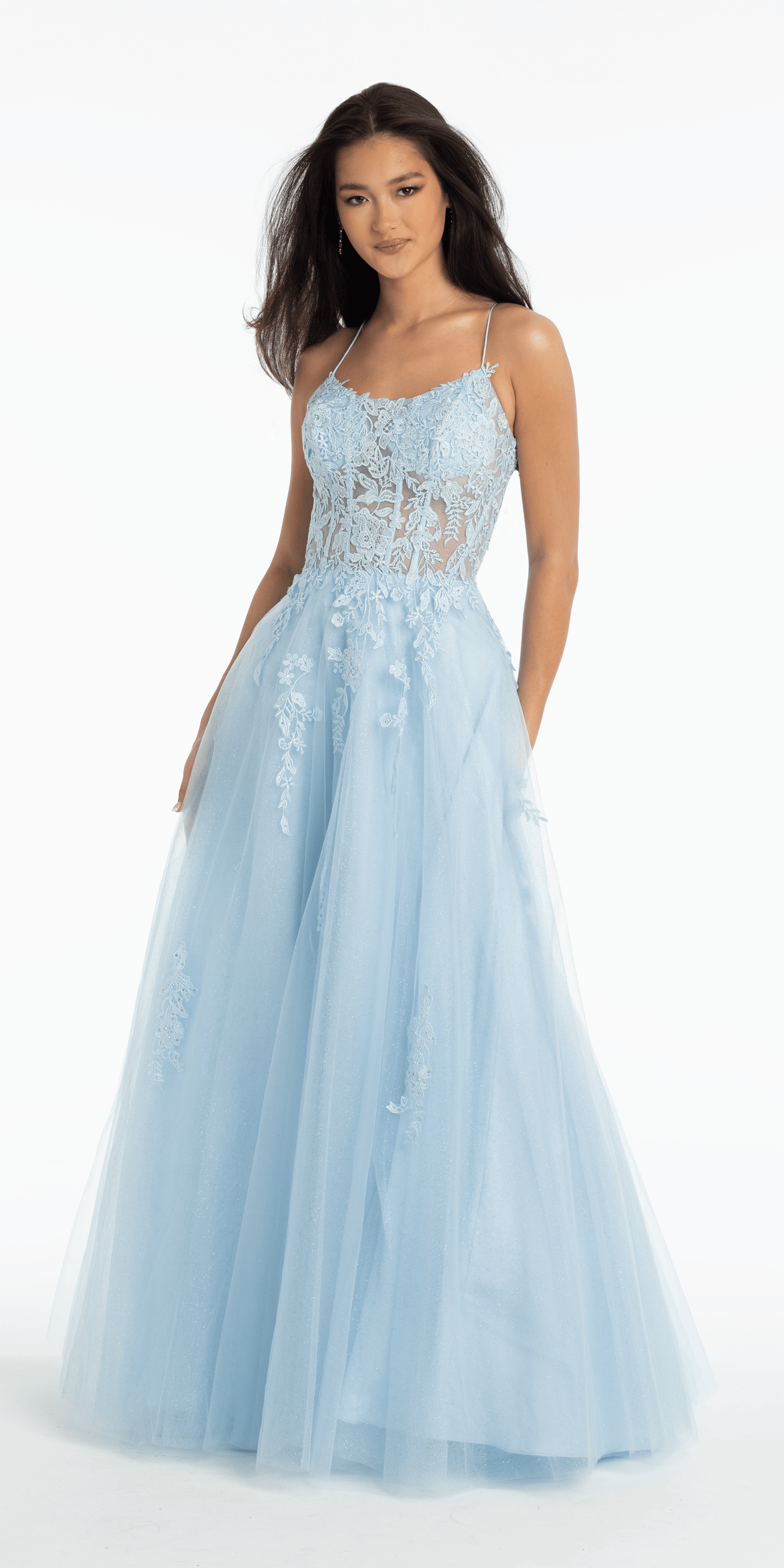 Scoop Neck Embroidered Glitter Tulle Corset Ballgown – Camille La Vie
