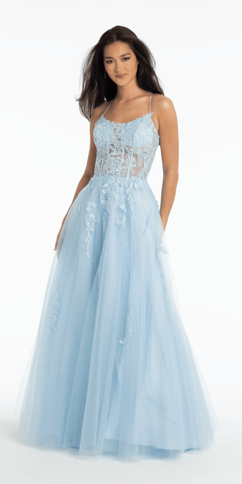 Scoop Neck Embroidered Glitter Tulle Corset Ballgown – Camille La Vie