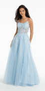 sky-blue/size/4/ missy/Camille La Vie/Scoop Neck Embroidered Glitter Tulle Corset Ballgown/front 1 
