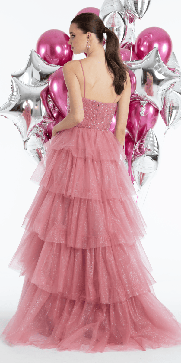 rose/size/4/missy/Camille La Vie/Pleated Peek-a-Boo-Sweetheart Tulle Tiered Ballgown with Heat Set Stones /back